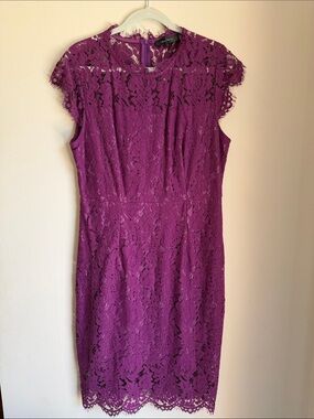 Cap-Sleeve Purple Lace Midi Dress